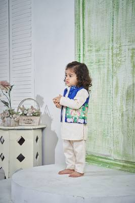 Blue printed kurta jacket set for boys 2