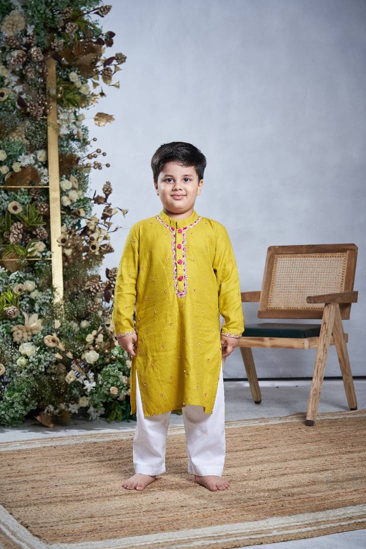 Yellow & pink cotton kurta set