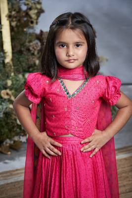 Deep pink floral printed lehenga set 2
