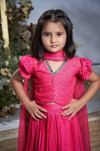 Deep pink floral printed lehenga set