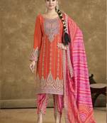 Orange chinon silk embroidered designer dhoti suit