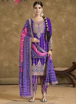 Violet chinon silk embroidered designer dhoti suit 1