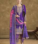 Violet chinon silk embroidered designer dhoti suit