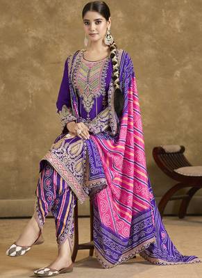 Violet chinon silk embroidered designer dhoti suit 2