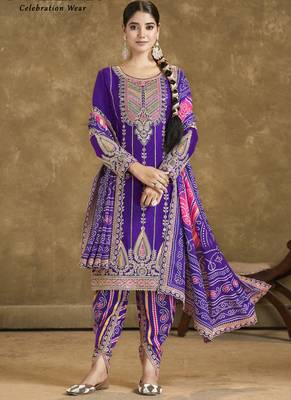 Violet chinon silk embroidered designer dhoti suit 3