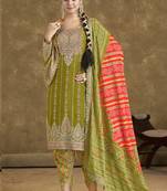 Mahendi chinon silk embroidered designer dhoti suit