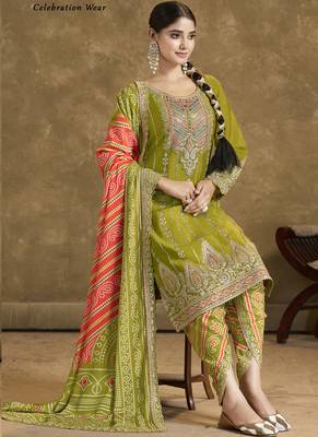 Mahendi chinon silk embroidered designer dhoti suit 2