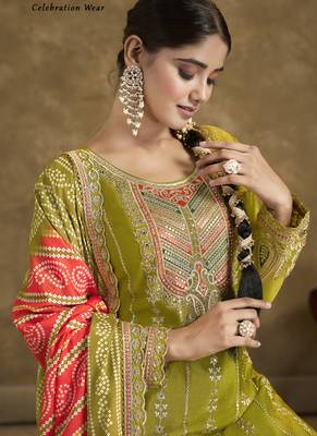 Mahendi chinon silk embroidered designer dhoti suit 3