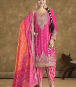 Pink chinon silk embroidered designer dhoti suit