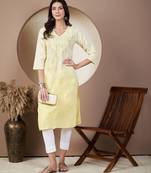 Women yellow chikankari kurti with white pant