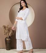 Women chikankari white kurta with pallazzo set