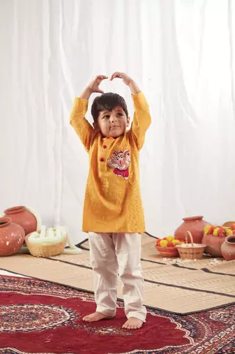 Yellow embroidered kurta set