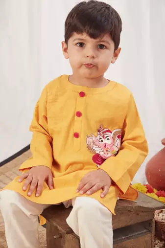 Yellow embroidered kurta set