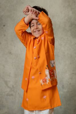 Red pichwai bandi embroidered kurta set 2