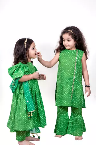 Green bandhani anarkali set