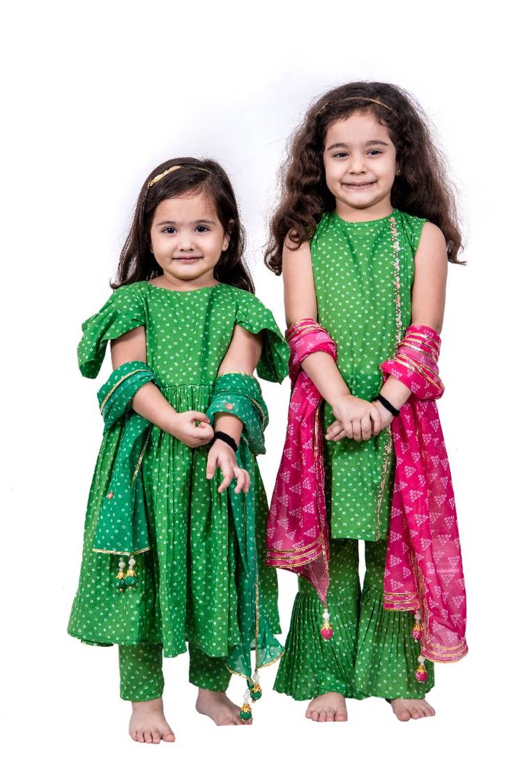 Green bandhani anarkali set