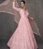 Baby pink georgette embroidered anarkali suit
