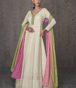 Off white real georgette embroidered anarkali suit