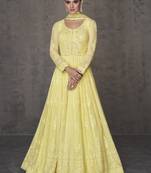 Light yellow georgette embroidered anarkali suit