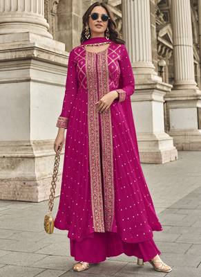 Rani pink georgette embroidered palazzo suit 1