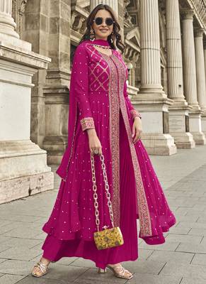 Rani pink georgette embroidered palazzo suit 2