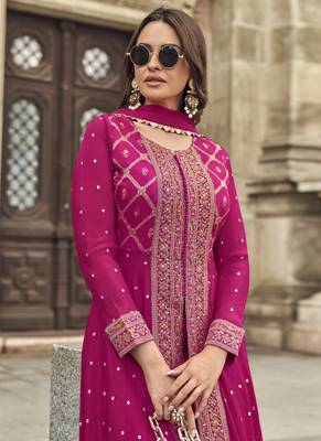 Rani pink georgette embroidered palazzo suit 3