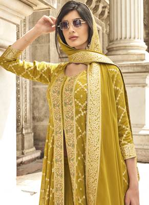 Yellow georgette embroidered palazzo suit 2