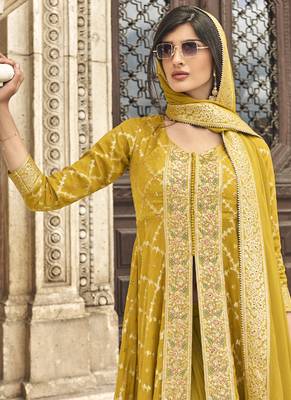 Yellow georgette embroidered palazzo suit 3