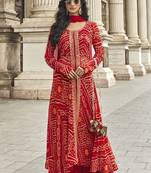 Red georgette embroidered palazzo suit