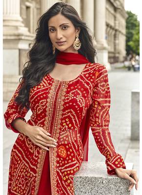 Red georgette embroidered palazzo suit 2