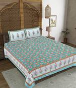 Rudra bazaar turquoise blue  210 tc cotton double king bedsheet with 2 pillow covers