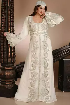 Cream Georgette embellished kaftan gown 1