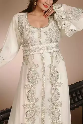 Cream Georgette embellished kaftan gown