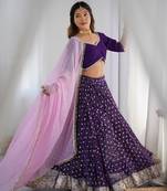 Purple bandhani flared lehenga set