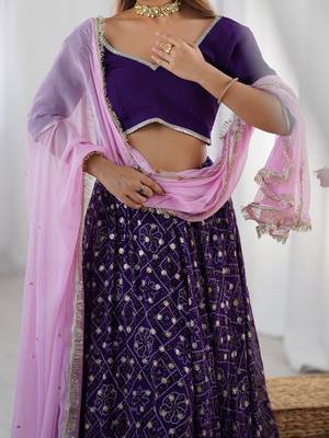 Purple bandhani flared lehenga set 4