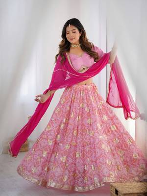 Pink Lehenga with Blouse and Magenta Dupatta 1