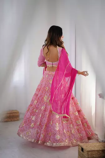 Pink Lehenga with Blouse and Magenta Dupatta
