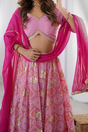Pink Lehenga with Blouse and Magenta Dupatta