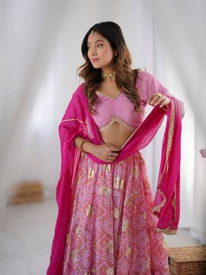 Pink Lehenga with Blouse and Magenta Dupatta 5