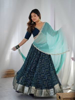 Teal Blue Lehenga With Blouse and Powder Blue Dupatta 1