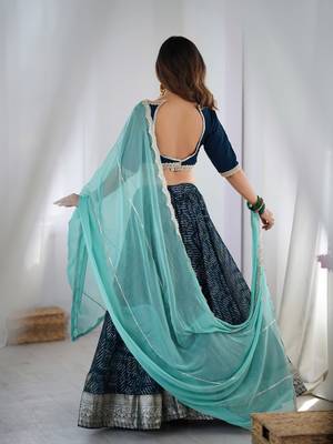 Teal Blue Lehenga With Blouse and Powder Blue Dupatta 3