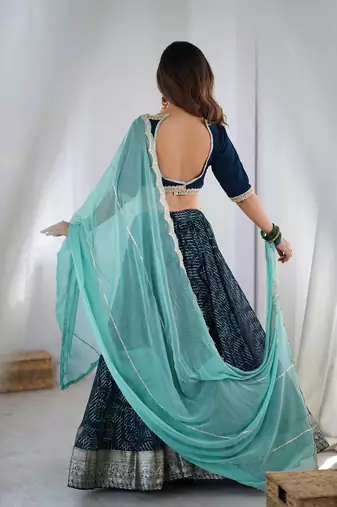 Teal Blue Lehenga With Blouse and Powder Blue Dupatta