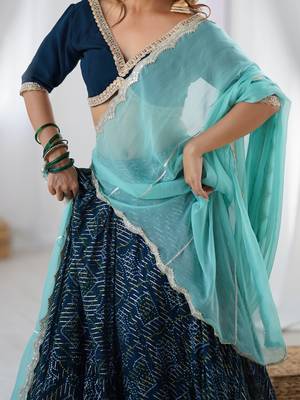 Teal Blue Lehenga With Blouse and Powder Blue Dupatta 4