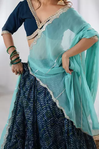 Teal Blue Lehenga With Blouse and Powder Blue Dupatta