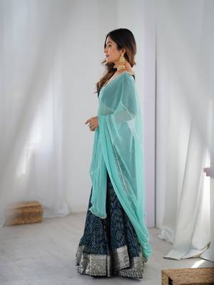 Teal Blue Lehenga With Blouse and Powder Blue Dupatta 5
