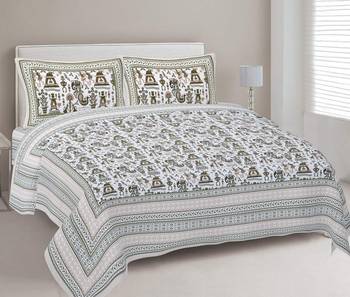Rudra bazaar olive  210 tc cotton double king bedsheet with 2 pillow covers 2