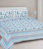Rudra bazaar blue  210 tc cotton double king bedsheet with 2 pillow covers