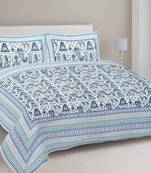Rudra bazaar turquoise blue  210 tc cotton double king bedsheet with 2 pillow covers