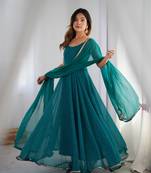 Pine green Long kurta with dupatta