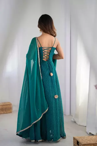 Pine green Long kurta with dupatta
